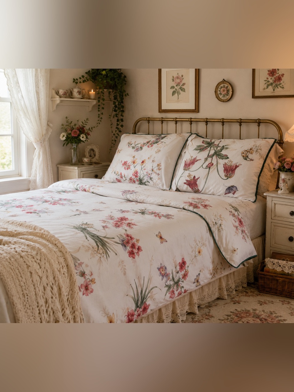 Floral Cotton Pillowcase Pair in White with Pink & Yellow Blooms - Picture 9 of 9